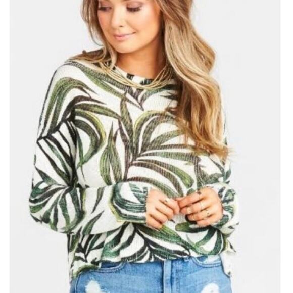 Show Me Your Mumu Cropped Varsity Sweater in Peruvian Palm Knit Size Medium - Picture 1 of 3